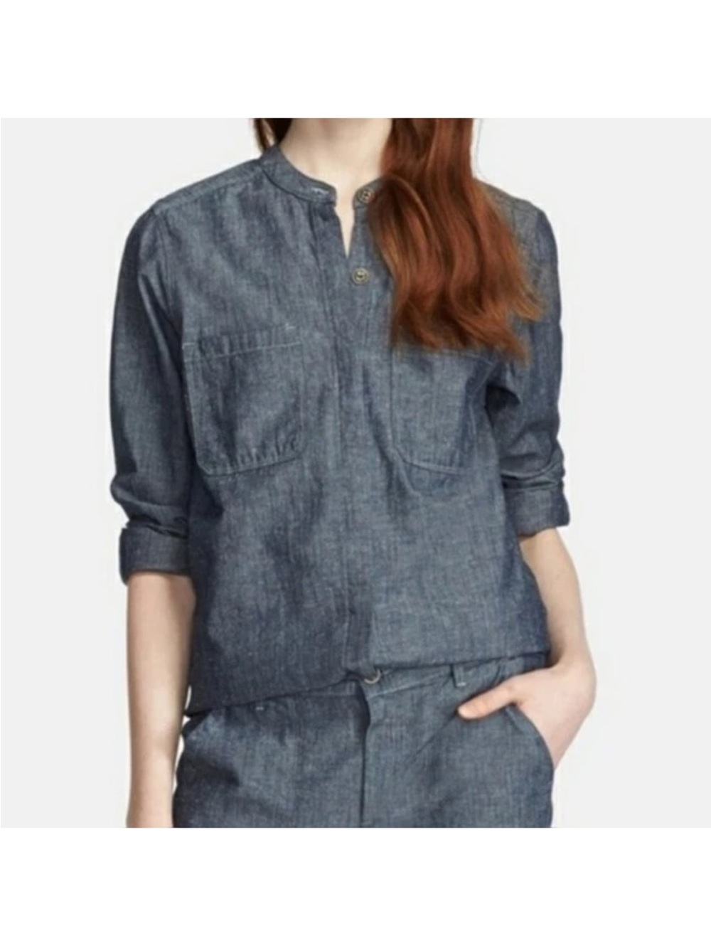 Vince Denim Patch Pocket Button Front Shirt - Blue